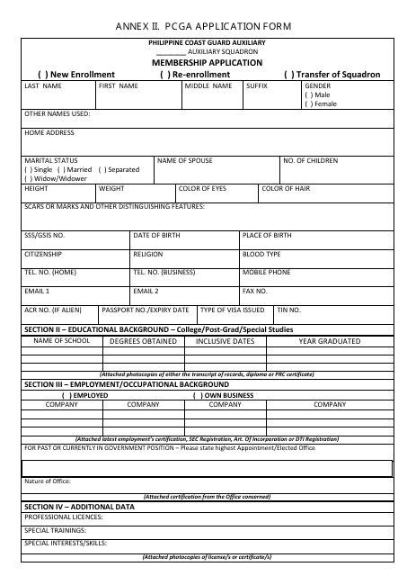 ANNEX II. PCGA APPLICATION FORM .